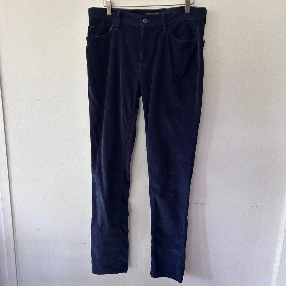 Banana Republic Traveler Mens Corduroy Pants 32x34 Skinny Fit Blue Old Money